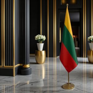 Drapeau Lituanie sur socle en bois lourd