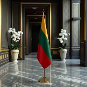 Bannière Lituanie sur socle en marbre de cérémonie