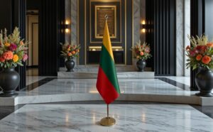 Drapeau Lituanie sur socle en marbre élégant