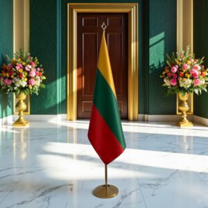 Drapeau Lituanie sur socle en marbre stable