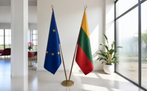 Drapeau Lituanie et socle en marbre robuste