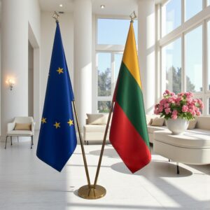 Drapeau Lituanie et socle en marbre professionnel