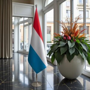 Bannière Luxembourg sur socle en marbre de qualité