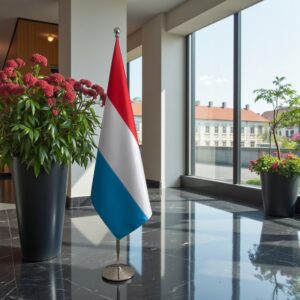Drapeau Luxembourg sur socle en marbre élégant