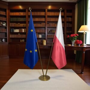 Drapeau Pologne sur socle en marbre professionnel