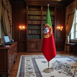 Drapeau Portugal avec socle en inox institutionnel
