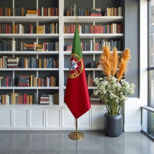 Drapeau Portugal avec socle en bois de prestige
