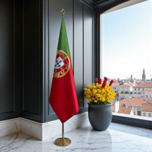 Drapeau Portugal avec socle en marbre moderne