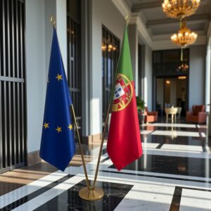 Drapeau Portugal avec pied en marbre de protocole