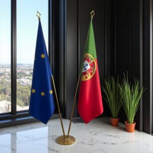 Bannière Portugal et socle en marbre de cérémonie