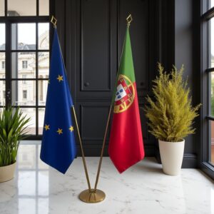 Drapeau Portugal et socle en marbre élégant