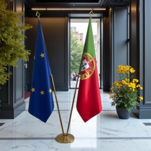 Bannière Portugal et socle en marbre antidérapant