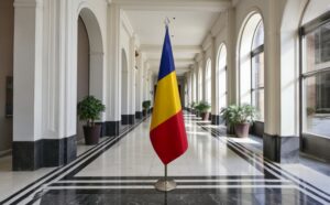 drapeau Roumanie avec pied