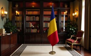 Drapeau Roumanie pour socle en bois raffiné