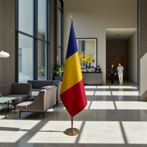 Drapeau Roumanie pour socle en bois de bureau
