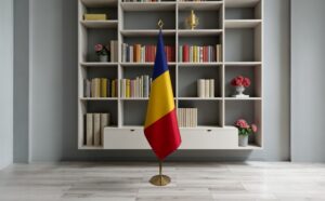 Bannière Roumanie pour socle en bois stable