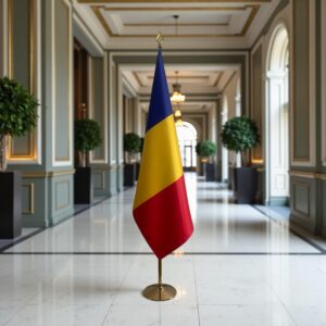 Bannière Roumanie pour socle en bois professionnel