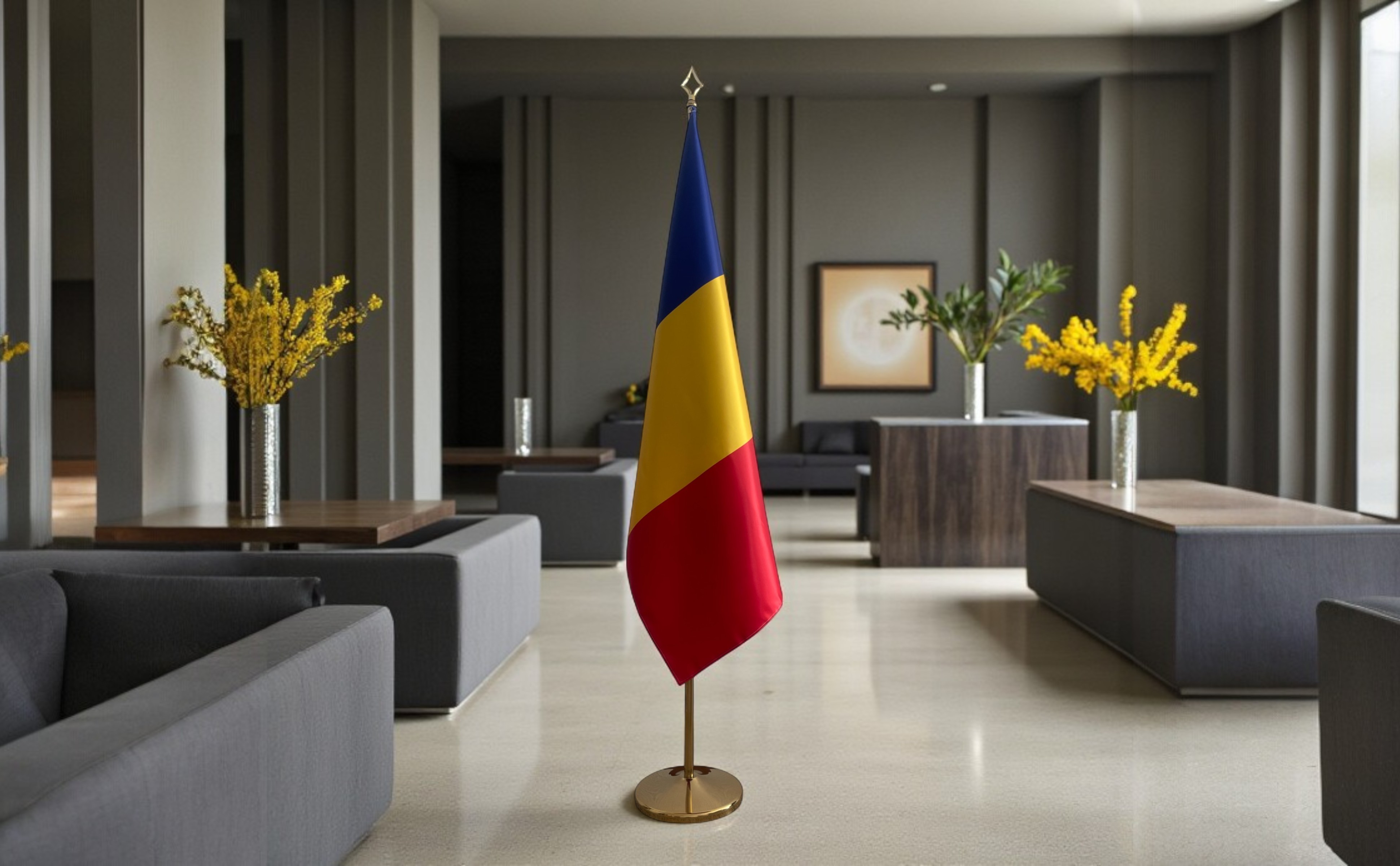 drapeau Roumanie avec socle