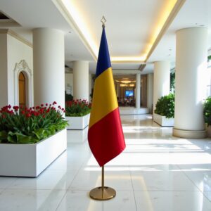 drapeau Roumanie avec socle