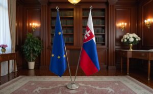 Drapeau Slovaquie sur socle en marbre stable