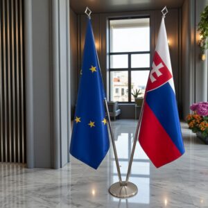 Drapeau Slovaquie sur socle en marbre moderne