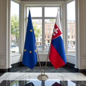 Drapeau Slovaquie sur socle en marbre de protocole