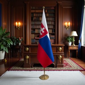 base drapeau Slovaquie avec socle en bois laqué de protocole