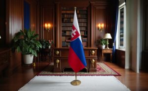 base drapeau Slovaquie avec socle en bois laqué de cérémonie