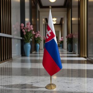 base drapeau Slovaquie avec socle en bois laqué design