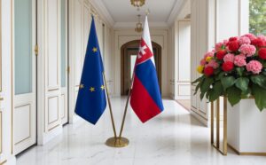 Drapeau Slovaquie et socle en marbre de protocole
