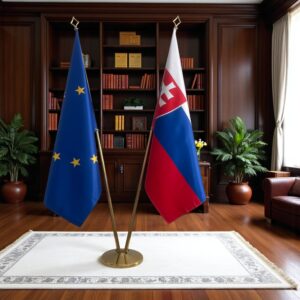 Drapeau Slovaquie et socle en marbre moderne