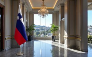 Pavillon Slovenie avec socle en aluminium lourd