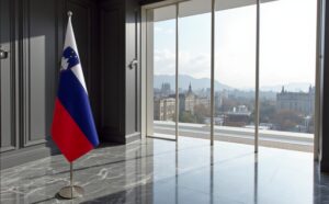 Pavillon Slovenie avec socle en acier de protocole