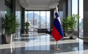 Pavillon Slovenie avec socle en acier officiel