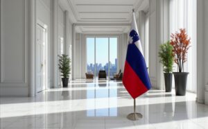 Drapeau Slovenie avec socle en acier diplomatique