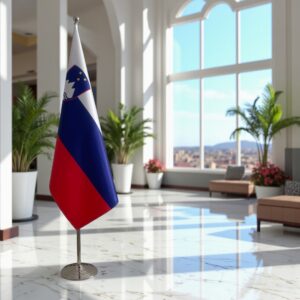 Drapeau Slovenie avec socle en acier de qualité
