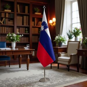 Drapeau Slovenie avec socle en acier antidérapant