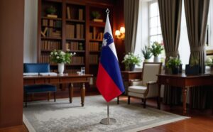 Bannière Slovenie avec socle en acier lourd