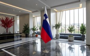 Pavillon Slovenie avec socle en acier stable