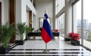 Drapeau Slovenie avec socle en acier institutionnel
