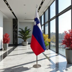 base drapeau Slovenie avec socle en acier brossé diplomatique
