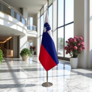base drapeau Slovenie avec socle en acier brossé raffiné