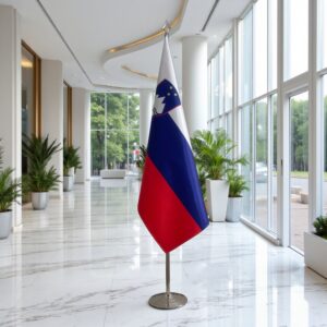 base drapeau Slovenie avec socle en acier brossé moderne