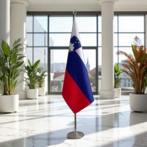 base drapeau Slovenie avec socle en acier brossé design