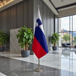 base drapeau Slovenie avec socle en acier brossé robuste