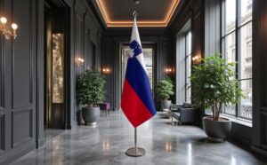 base drapeau Slovenie avec socle en acier brossé stable