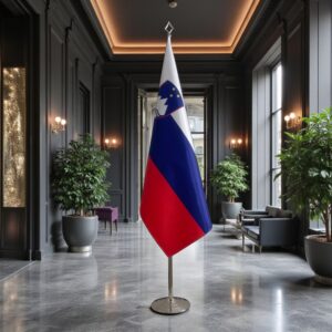 base drapeau Slovenie avec socle en acier brossé haut de gamme