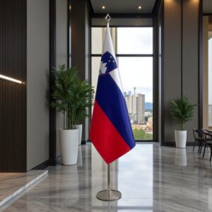base drapeau Slovenie avec socle en acier brossé de protocole