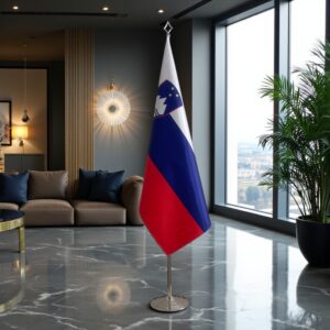 base drapeau Slovenie avec socle en acier brossé de cérémonie