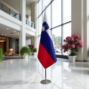 base drapeau Slovenie avec socle en acier brossé de bureau